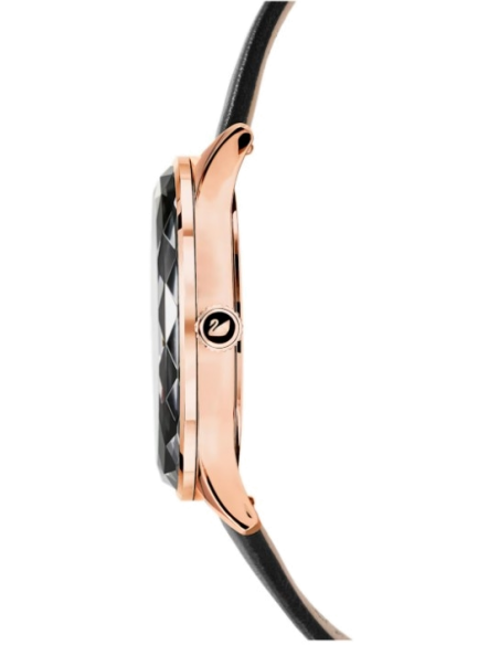 Swarovski Octea Nova Black Dial Black Leather Strap Watch for Women - 5650033