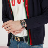 Gucci G Timeless Quartz Black Dial Multicolored Black Leather Strap Watch For Men - YA1264079