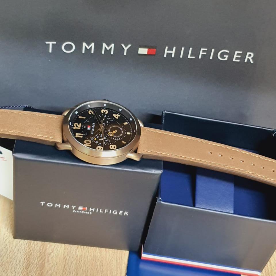 Tommy Hilfiger Briggs Chronograph Black Dial Brown Leather Strap Watch for Men - 1791425