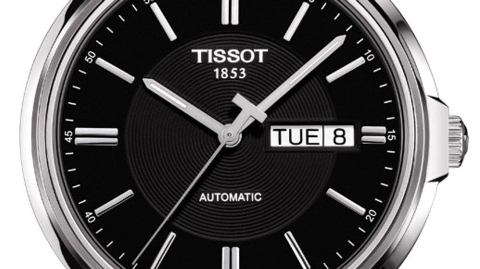 Tissot Automatics III Day Date Black Dial Black Leather Strap Watch For Men - T065.430.16.051.00