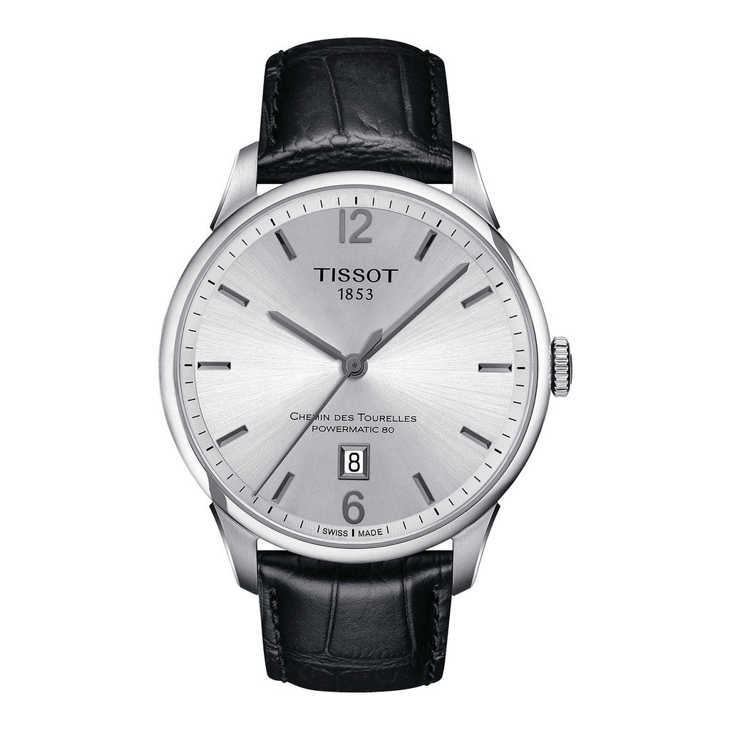 Tissot Chemin Des Tourelles Powermatic 80 Silver Dial Black Leather Strap Watch For Men - T099.407.16.037.00