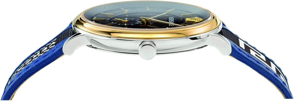 Versace  V-Circle Black Dial Blue Leather Strap Watch for Men - VEBQ01419