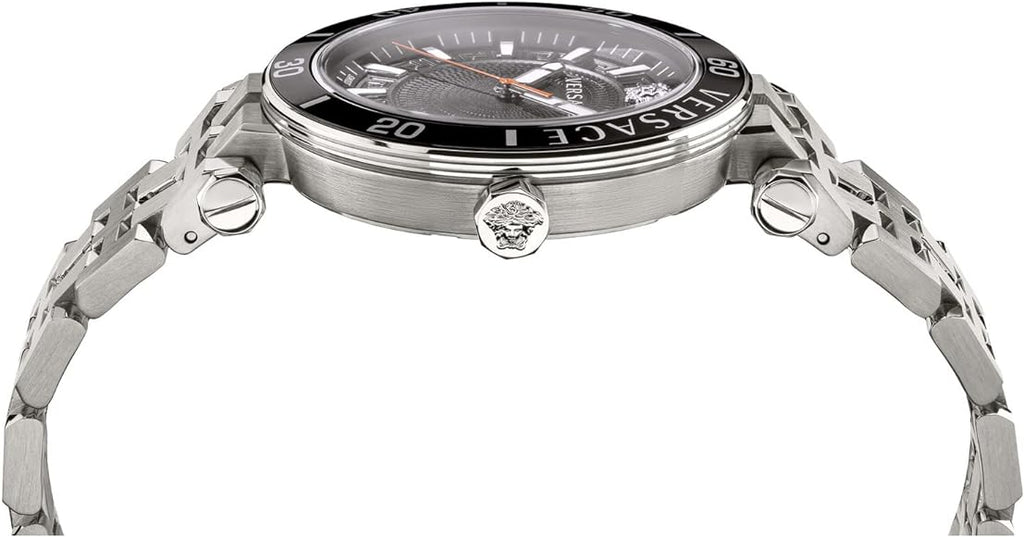 Versace Greca Sport Quartz Black Dial Silver Steel Strap Watch For Men - VEZ300321
