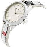 Burberry The Classic Guilloche Silver Dial Grey Leather Strap Watch for Women - BU10113