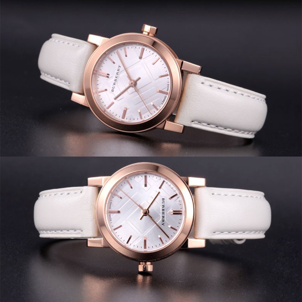 Burberry The City White Dial White Leather Strap Watch for Women - BU9209