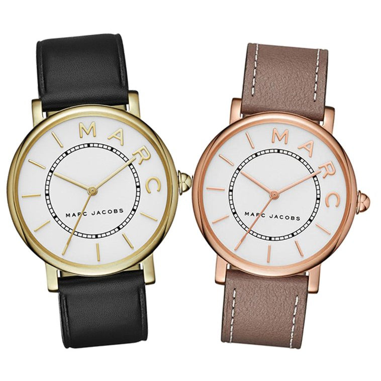 Marc Jacobs Roxy White Dial Black Leather Strap Watch for Women - MJ1532
