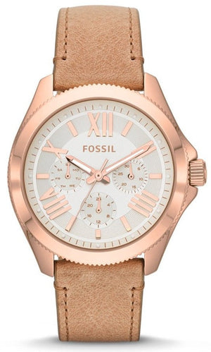 Fossil Cecile White Dial Beige Leather Strap Watch for Women - AM4532