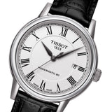 Tissot Carson Powermatic 80 White Dial Black Leather Strap Watch For Men - T085.407.16.013.00