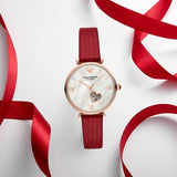 Emporio Armani Gianni T-Bar Mother of Pearl White Dial Red Leather Strap Watch For Women - AR60048