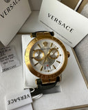 Versace Aion Chronograph White Dial Green Leather Strap Watch for Men - VBR020017