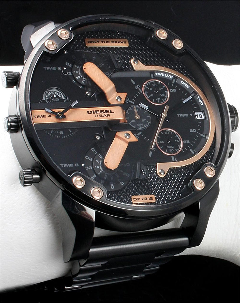 Diesel Big Daddy Chronograph Black Dial Black Steel Strap Watch For Men - DZ7312
