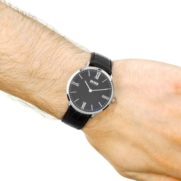 Hugo Boss Jackson Black Dial Black Leather Strap Watch for Men - 1513369