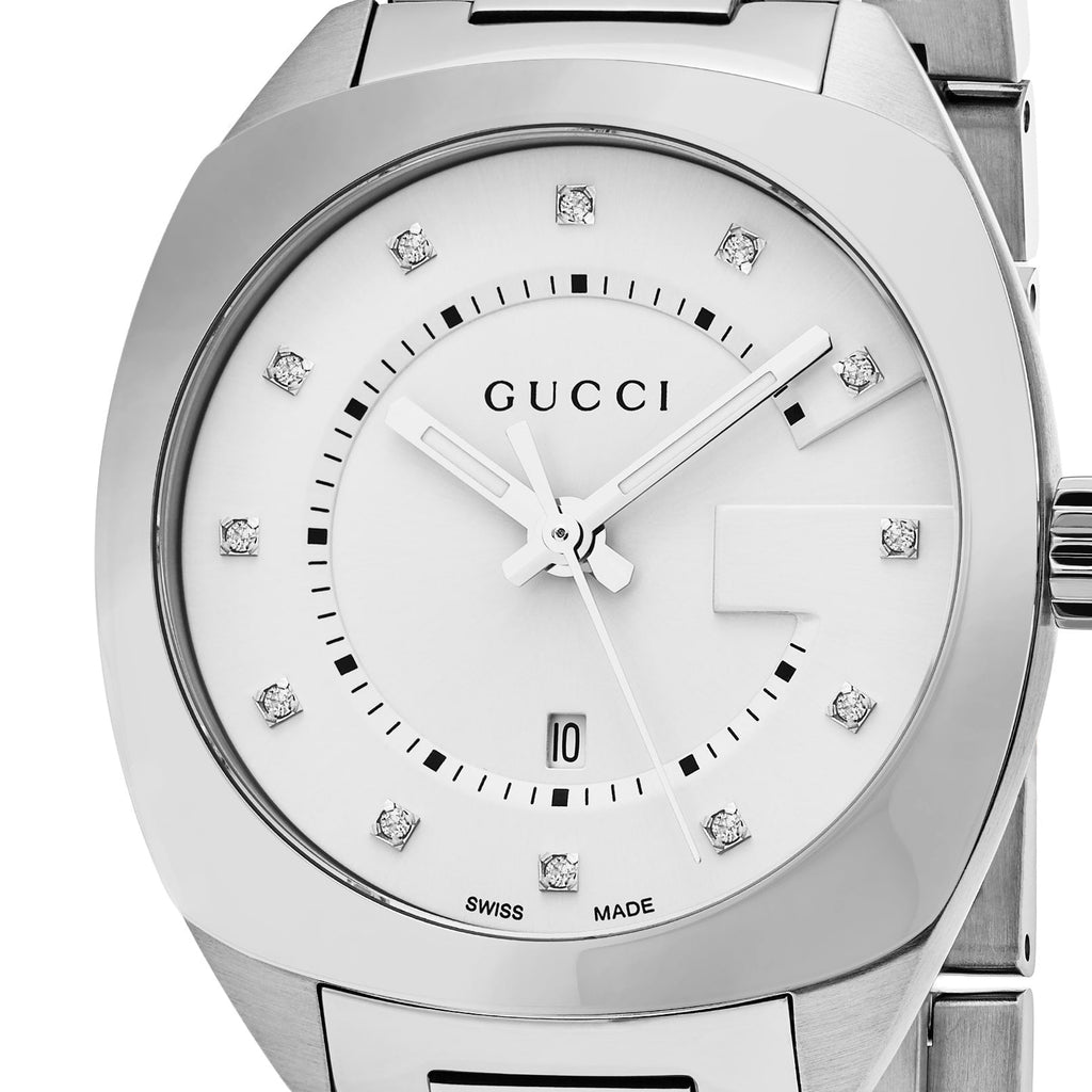 Gucci GG2570 Diamonds White Dial Silver Steel Strap Watch For Women - YA142403