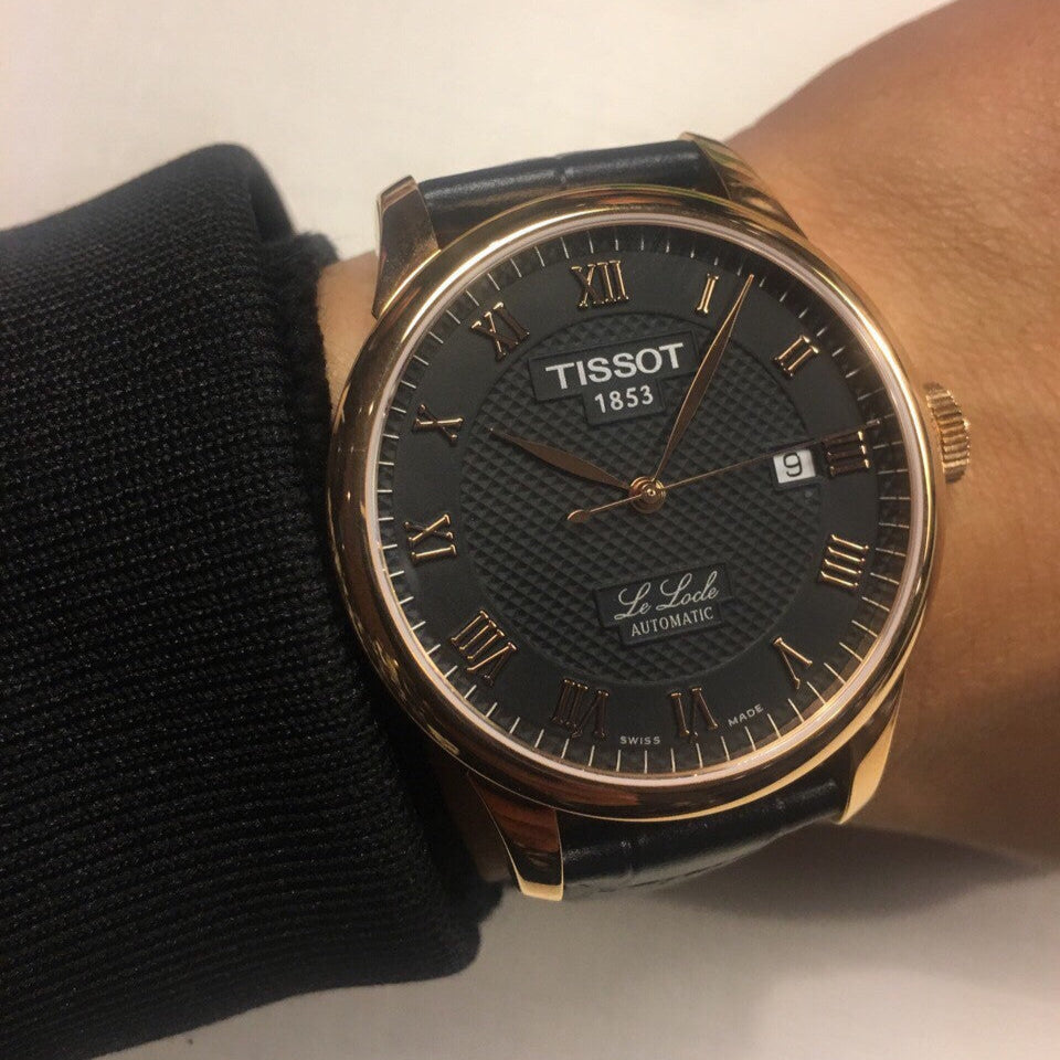 Tissot T Classic Le Locle Automatic Black Dial Black Leather Strap Watch For Men - T41.5.423.53