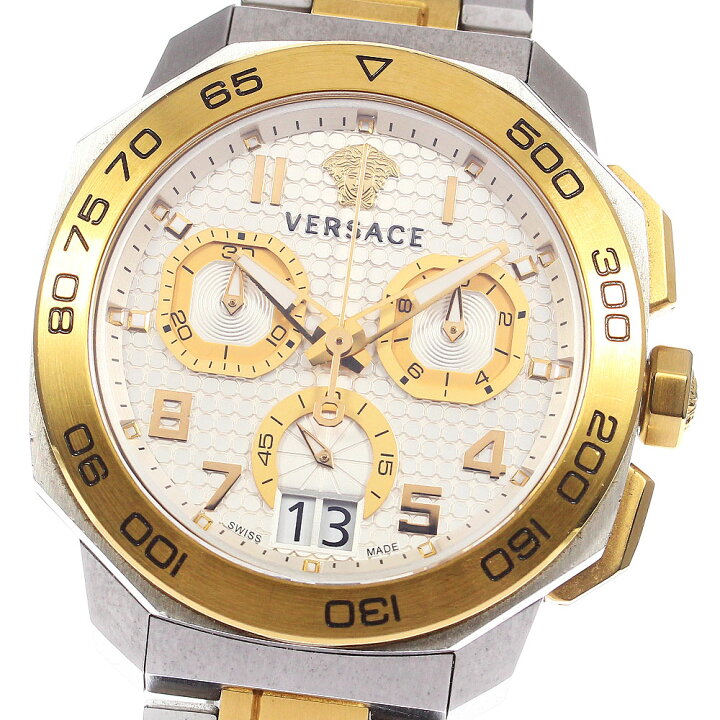 Versace Dylos Chronograph Silver Dial Two Tone Steel Strap Watch for Men - VQC030015