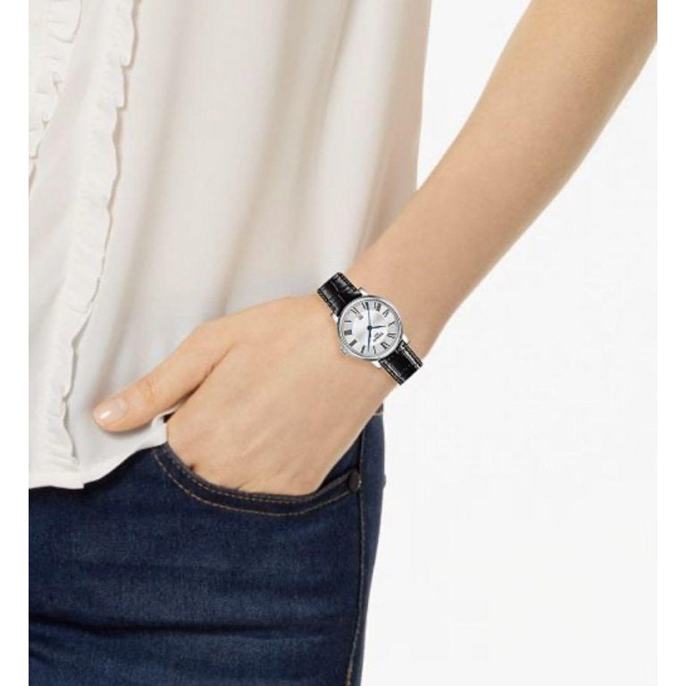 Tissot Carson Premium Lady Silver Dial Black Leather Strap Watch For Women - T122.210.16.033.00