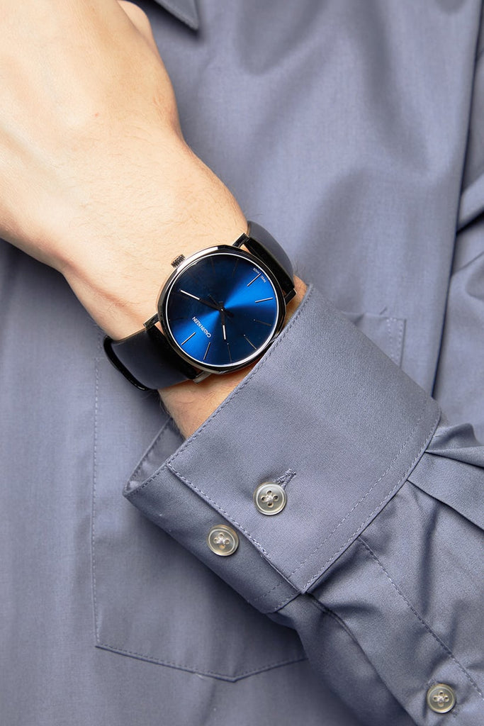 Calvin Klein High Noon Quartz Blue Dial Black Leather Strap Watch for Men - K8M211CN