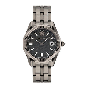 Versace Greca Time Quartz Black Dial Grey Steel Strap Watch for Men  - VE3K00622
