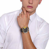 Diesel Mega Chief Chronograph Black Dial Black Leather Strap Watch For Men - DZ4344