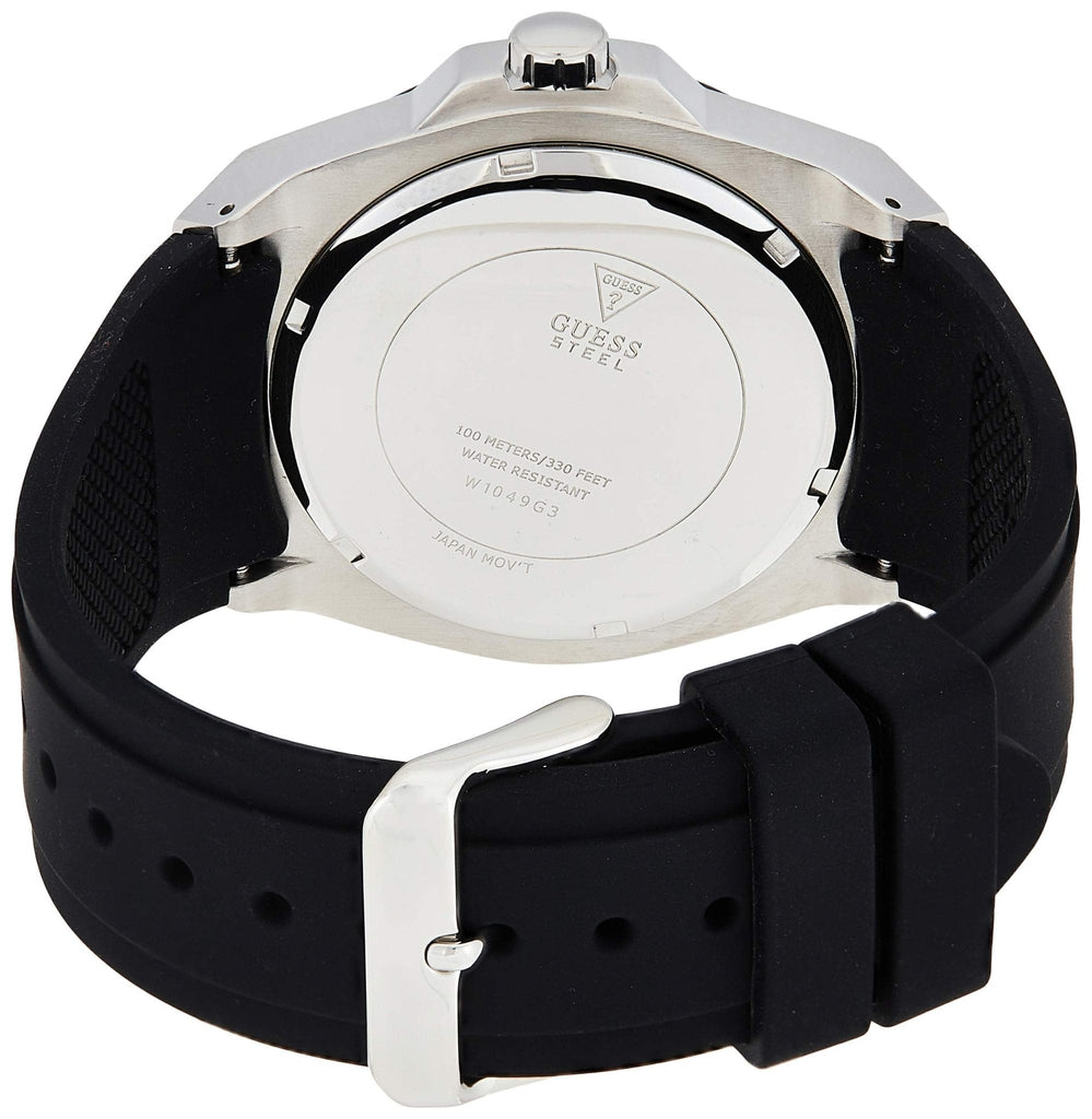 Guess Legacy White Dial Black Rubber Strap Watch For Men - W1049G3