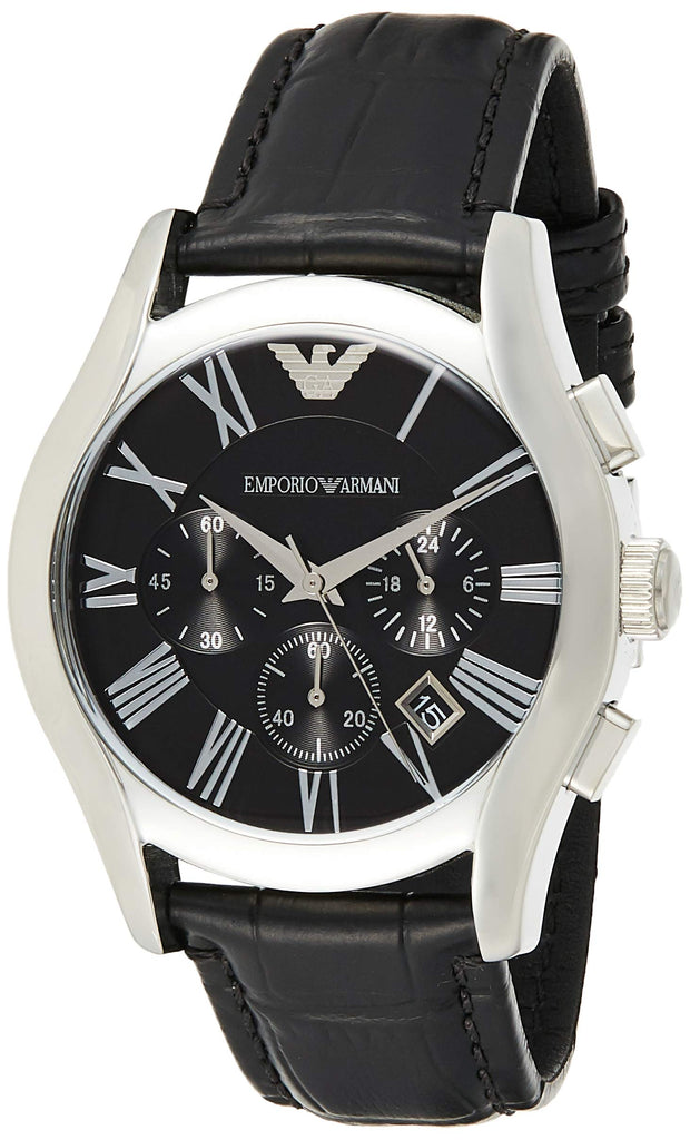 Emporio Armani Valente Chronograph Black Dial Black Leather Strap Watch For Men - AR1633