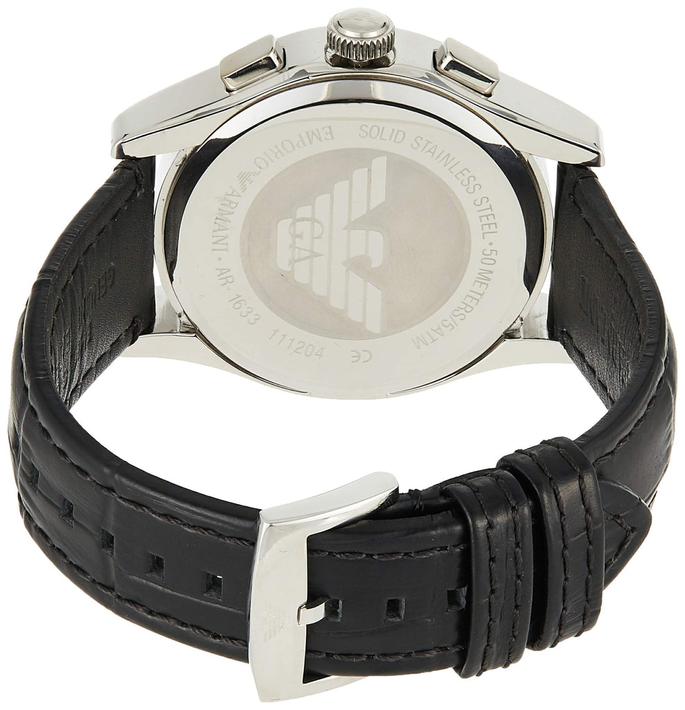 Emporio Armani Valente Chronograph Black Dial Black Leather Strap Watch For Men - AR1633