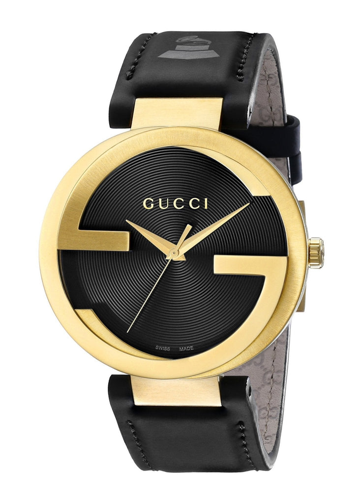 Gucci Interlocking Special Edition Grammy Black Dial Black Leather Strap Watch For Men - YA133208