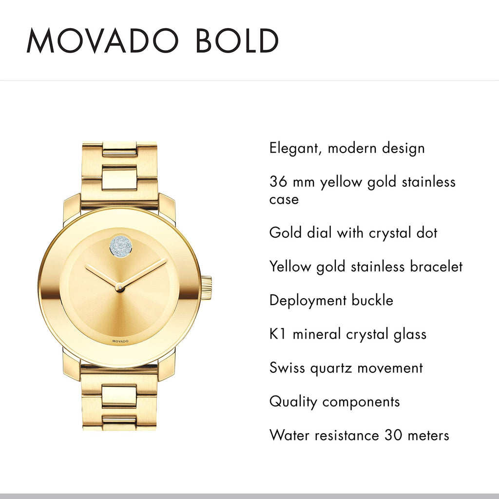 Movado Bold Gold Dial Yellow Gold Steel Strap Watch for Women - 3600104