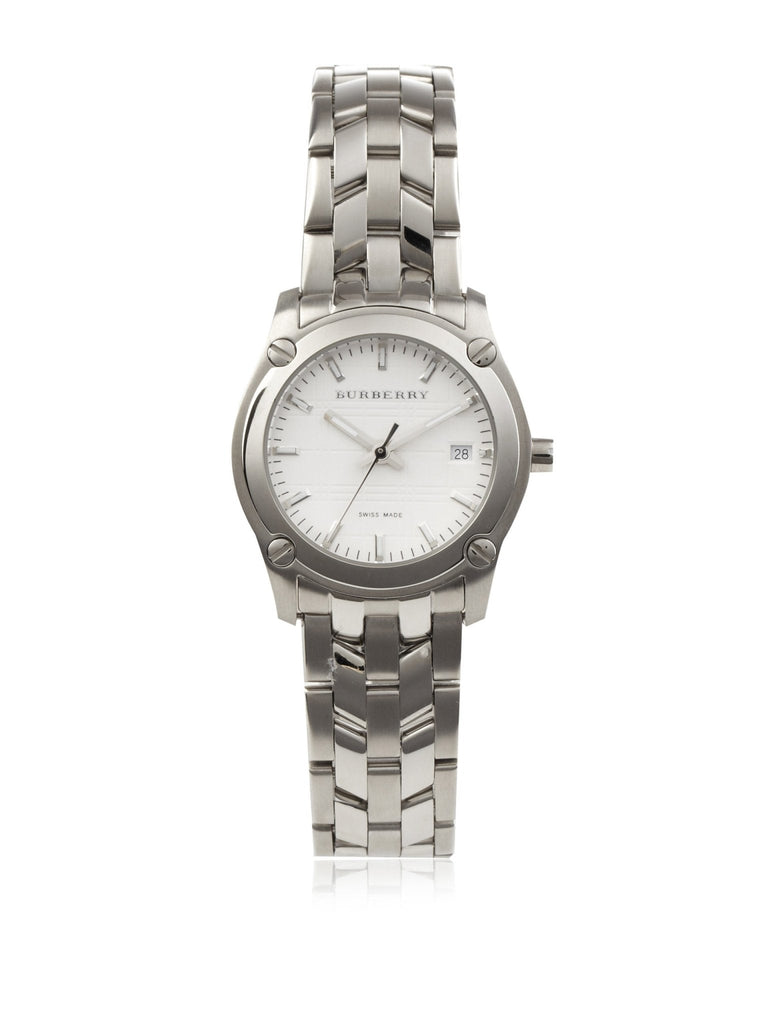 Burberry Heritage Check White Dial Silver Steel Strap Watch for Women - BU1853