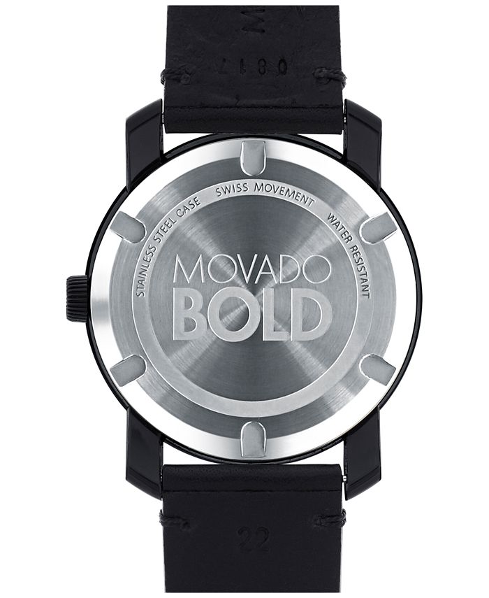 Movado Bold TR90 Black Dial Black Leather Strap Watch For Men - 3600307