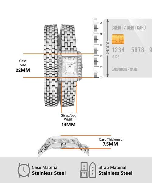 Michael Kors Emery Pave Double Wrap White Dial Silver Steel Strap Watch for Women - MK4834