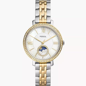 Fossil Jacqueline Analog Moonphase Mother of Pearl White Dial Two Tone Steel Strap Watch for Women - ES5166