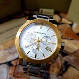 Burberry The City White Dial Two Tone Steel Strap Watch for Men - BU9751
