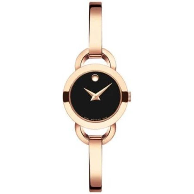 Movado Rondiro 22mm Black Dial Rose Gold Steel Strap Watch For Women - 0607065