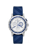 Burberry City Sport Chronograph White Dial Blue Rubber Strap Watch For Men - BU9808