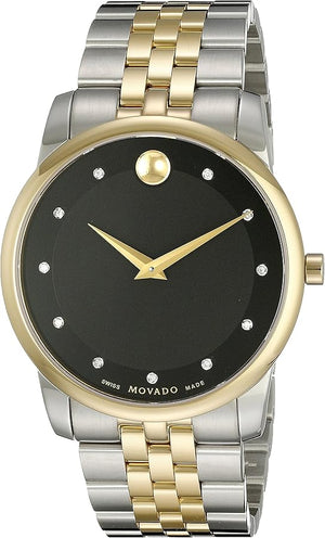 Movado Museum Classic Diamonds Black Dial Two Tone Steel Strap Watch for Men - 0607202