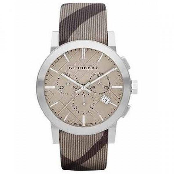 Burberry The City Smoke Dial Checked Brown Leather Strap Watch for Men - BU9358