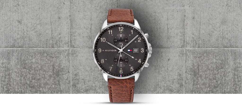 Tommy Hilfiger West Chronograph Grey Dial Brown Leather Strap Watch For Men - 1791710
