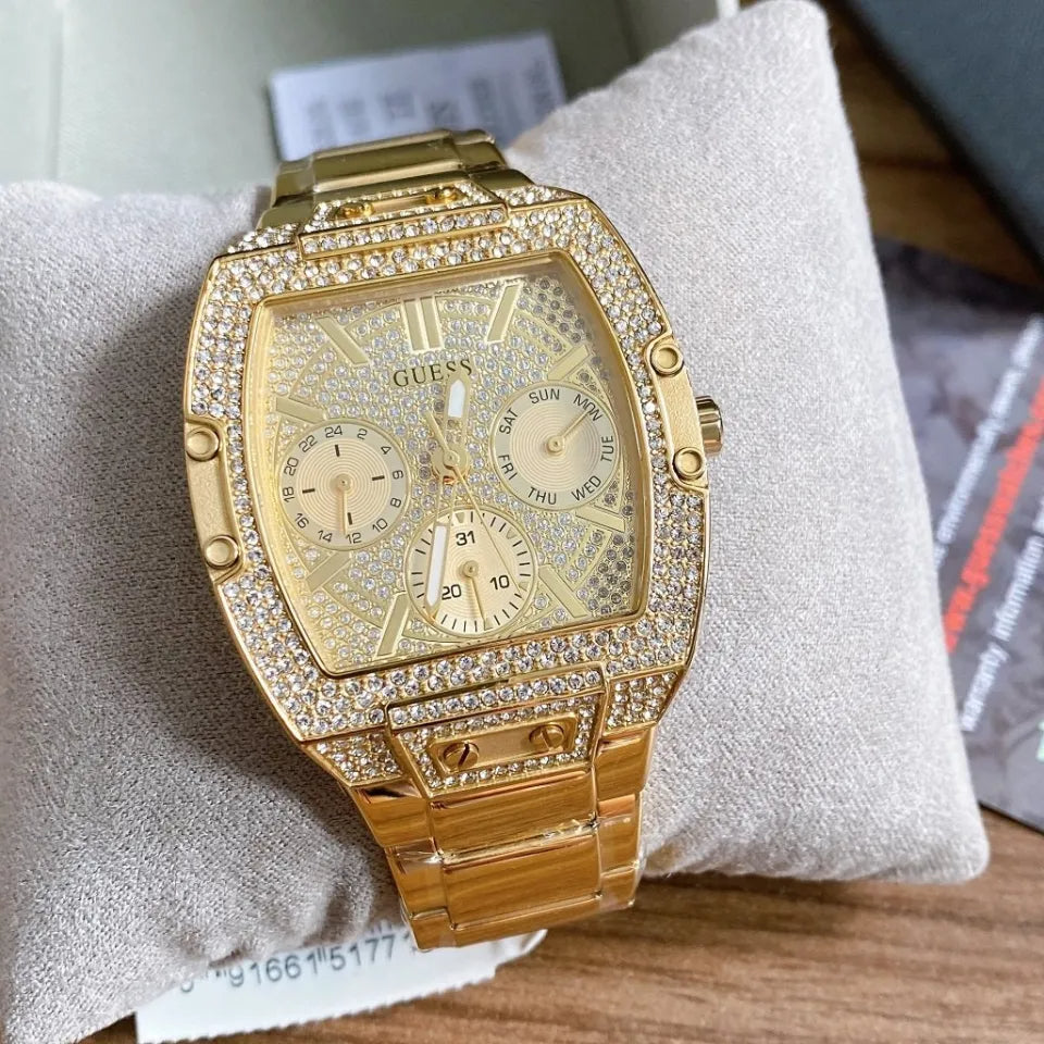 Guess Raven Diamonds Gold Dial Gold Steel Strap Watch for Women - GW0104L2