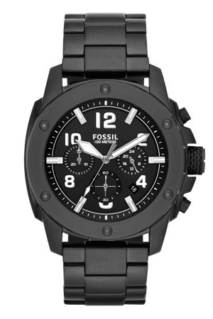Fossil Machine Chronograph Black Dial Black Steel Strap Watch for Men - FS4927