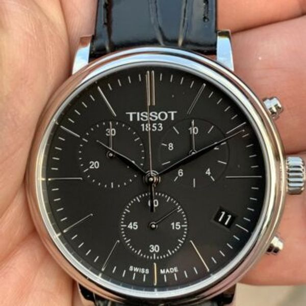 Tissot Carson Premium Chronograph Black Dial Black Leather Strap Watch For Men - T122.417.16.051.00