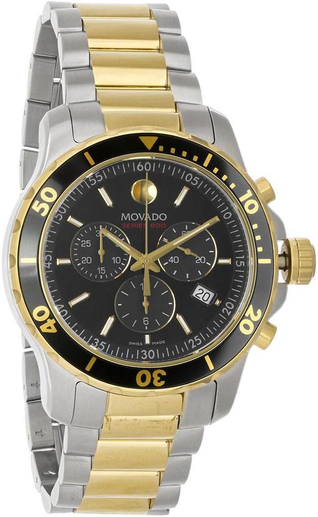 Movado Series 800 Chronograph Black Dial Two Tone Steel Strap Watch For Men - 2600146