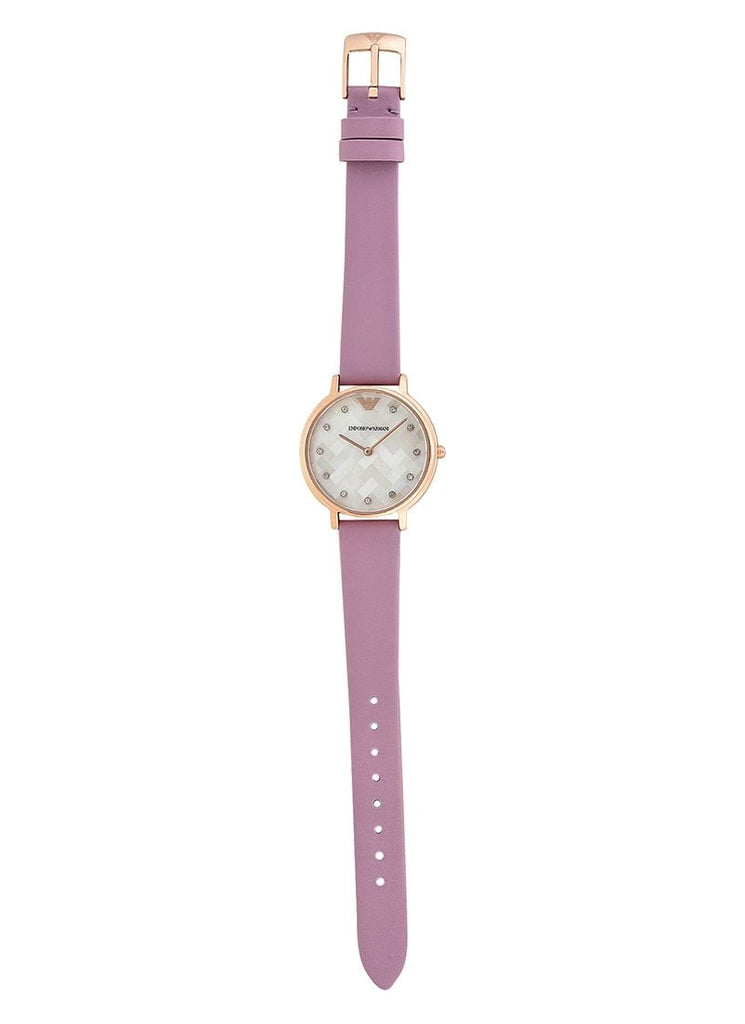 Emporio Armani Kappa Mother Of Pearl White Dial Pink Leather Strap Watch For Women - AR11130