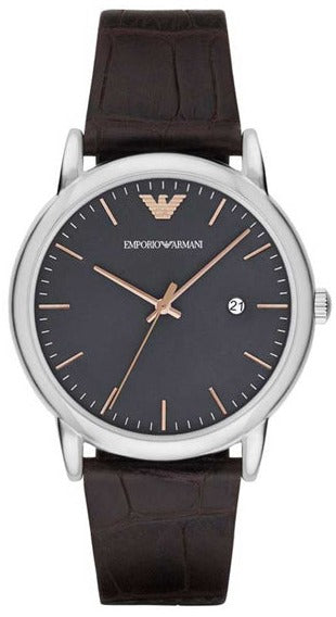 Emporio Armani Luigi Quartz Gray Dial Brown Leather Strap Watch For Men - AR1996