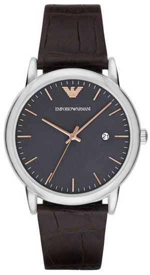 Emporio Armani Luigi Quartz Gray Dial Brown Leather Strap Watch For Men - AR1996