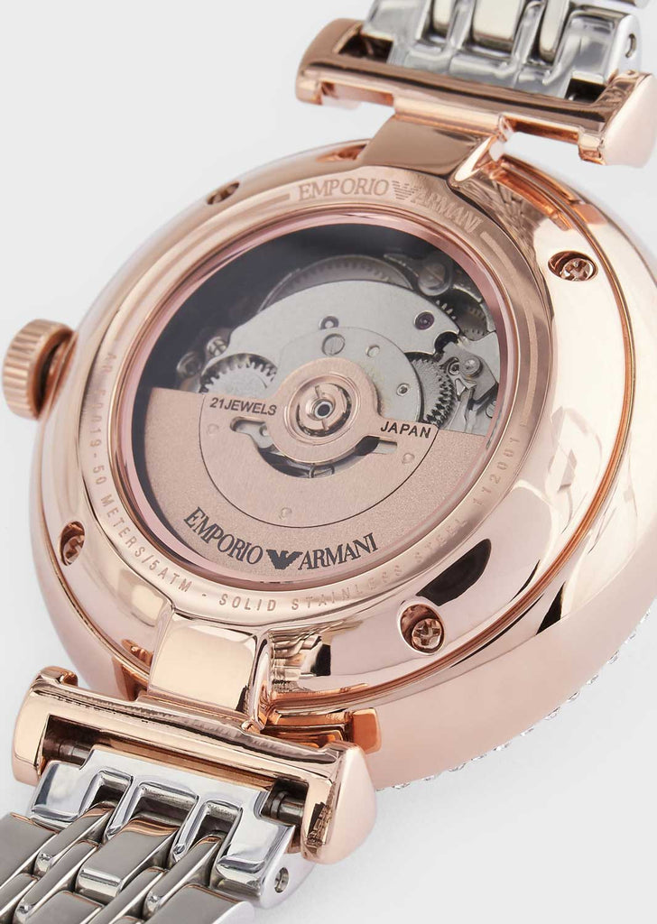 Emporio Armani Gianni T-Bar Analog White Dial Two Tone Steel Strap Watch For Women - AR60019