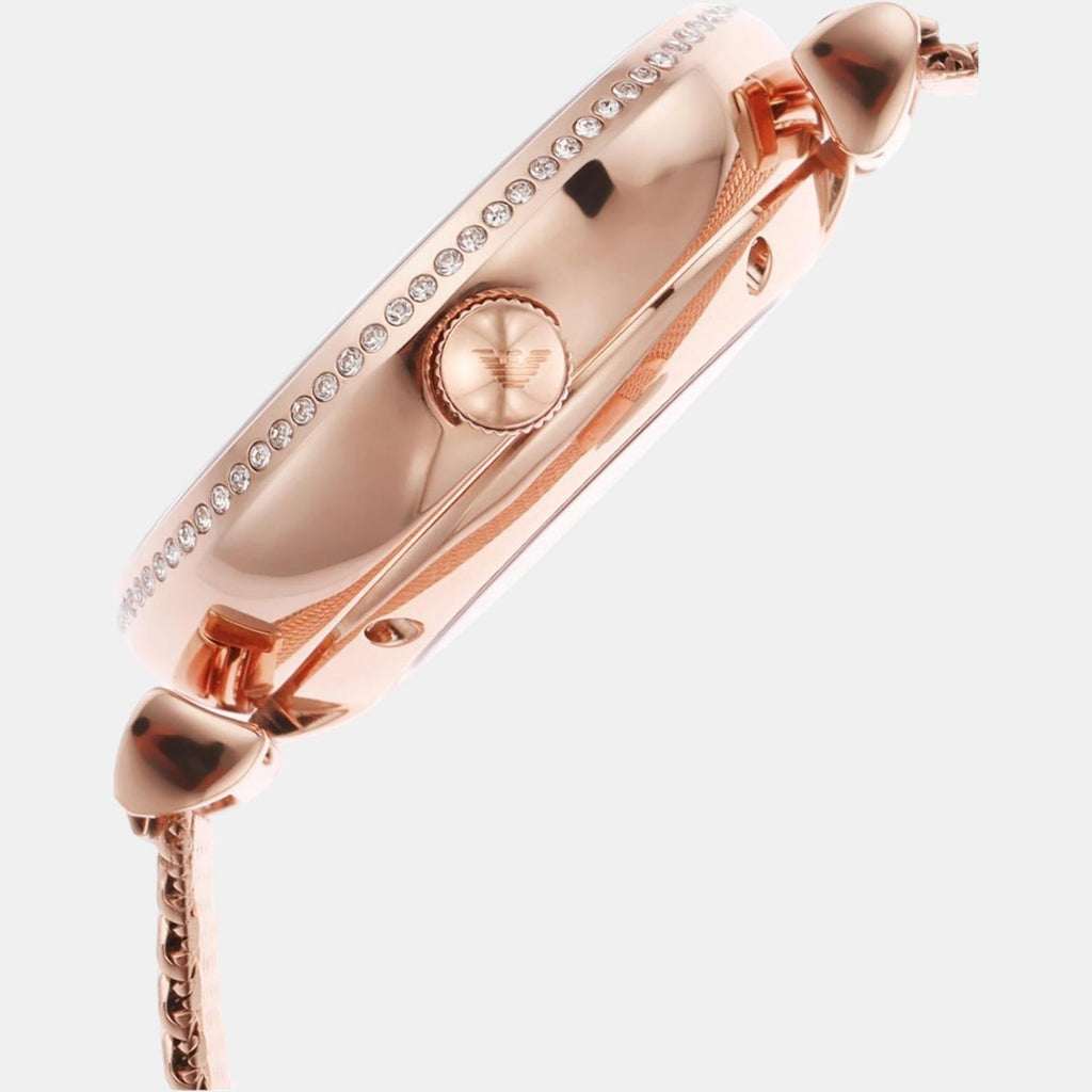 Emporio Armani Meccanico Automatic White Dial Rose Gold Mesh Strap Watch For Women - AR60063