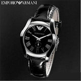 Emporio Armani Velente Black Dial Black Leather Strap Watch For Women - AR0644