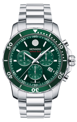 Movado Series 800 Chronograph Green Dial Silver Steel Strap Watch for Men - 2600179