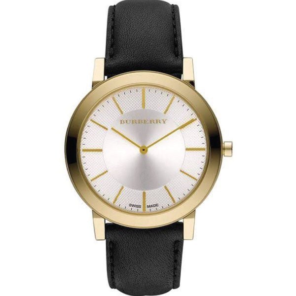 Burberry The City Gold Dial Black Leather Strap Watch for Men - BU2353
